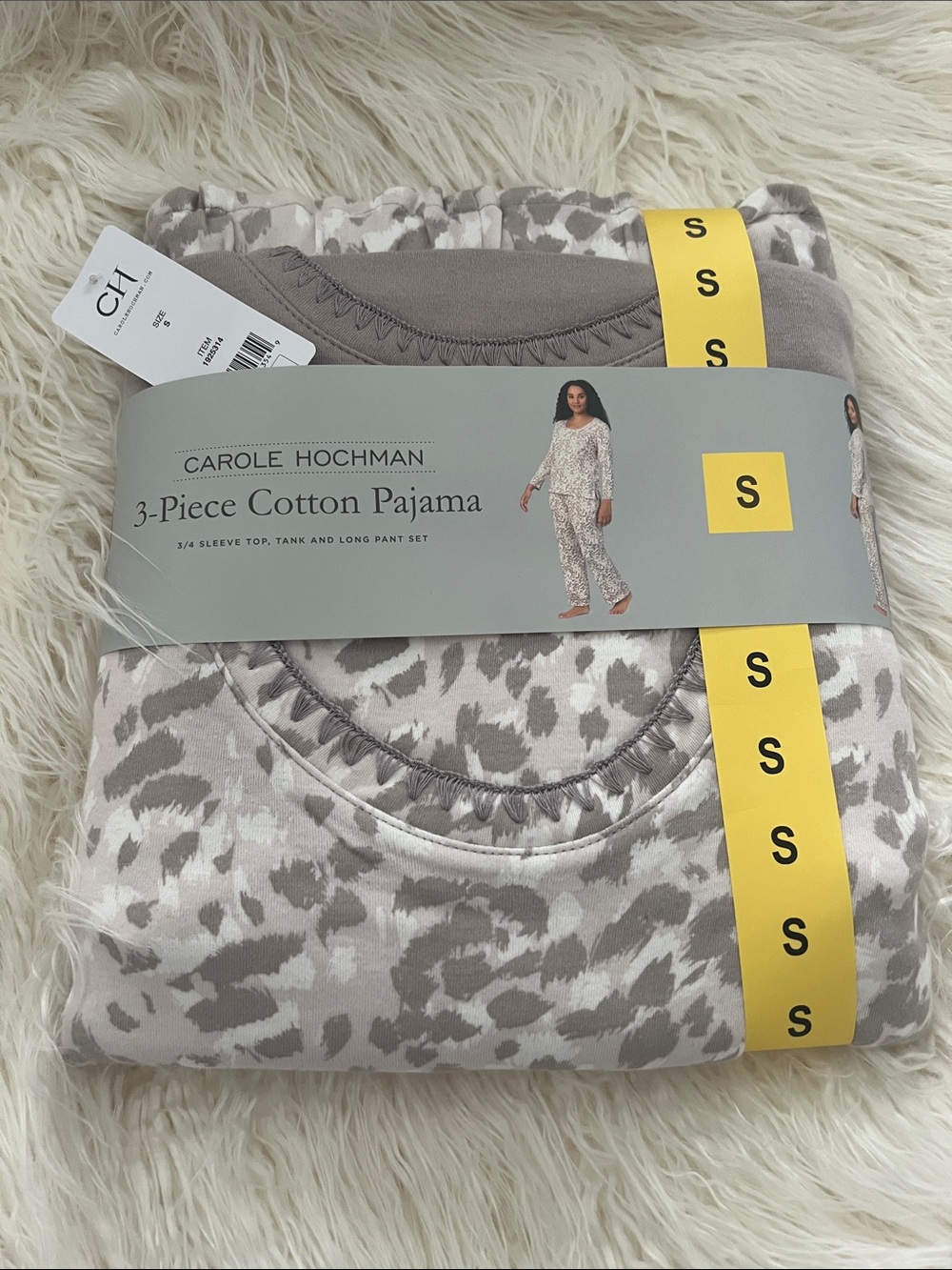 Midnight by Carole Hochman Gray & White 3-Piece Cotton Pajama Set